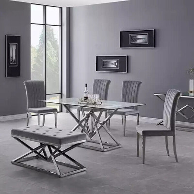 Designer Esszimmer Moderner Glastisch Edelstahltische Edelstahlgestell