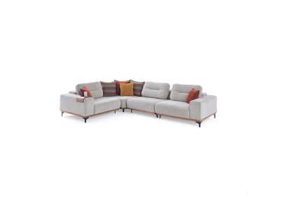 Weißes Ecksofa Moderne L-Form Couch Wohnzimmer Polstersofas Holzgestell