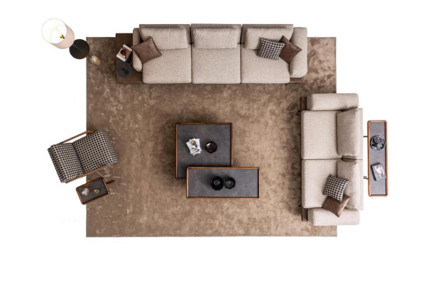 Braunes Textil Sofa Set Wohnzimmer Couche Dreisitzer Luxus Holzmöbel
