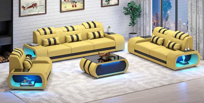 Couchgarnitur Zweisitzer Ledersofas Sessel Dreisitzer 3tlg Schwarz Set