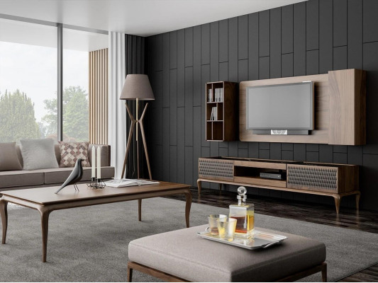 Holzmöbel Wohnzimmer Set 4tlg TV-Ständer Bücherregale Wohnwand TV Rahmen Neu
