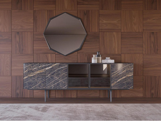 Luxus Esszimmer Komplett Esstisch 4x Stühle Einrichtung Sideboard mit Spiegel
