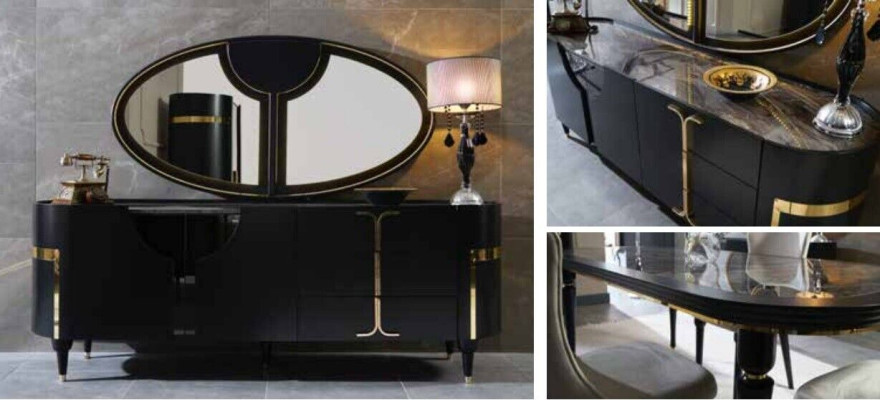 Tisch Set Garnitur Esstisch 4 Stühle Luxus Stil Möbel Stuhl Gruppe Kommode 8tlg
