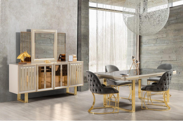 Luxus Essgruppe Essecke Esszimmermöbel Esstisch Stühle Set 9tlg Beige