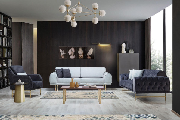 Schwarz-Weiße Couchgarnitur 3+3 Sitzer Stilvoller Einsitzer Sessel Sofas