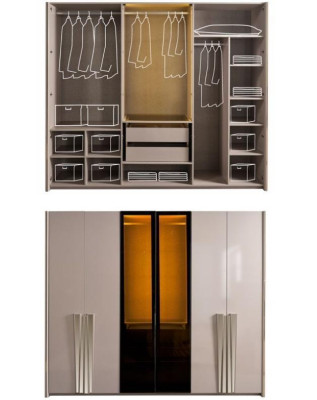 Kleiderschrank Moderne Schrank Schlafzimmer Schränke Beige Holz Gold