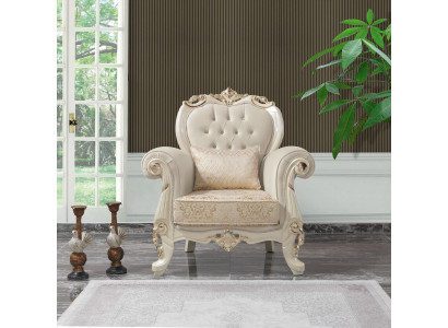 Einsitzer Sessel Ohrensessel Sitzer Stoff Beige Polyester Holz Barock
