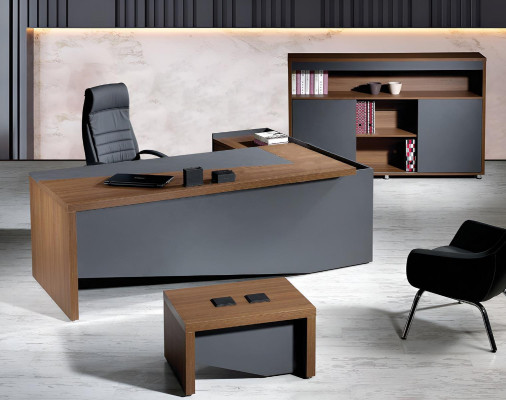 Klassische Komplette Arbeitszimmermöbel Grau Eckbürotisch 3tlg Holz