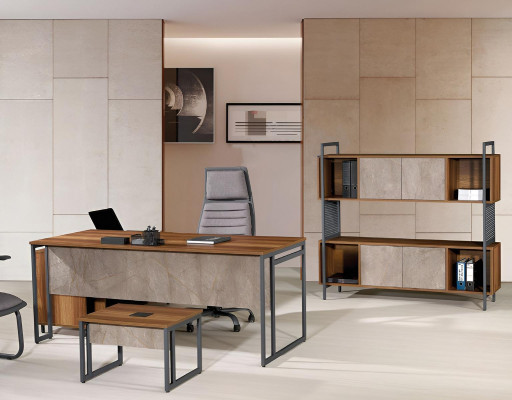 Klassische Komplette Arbeitszimmermöbel Braun Eckbürotisch 3tlg Holz