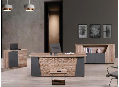 Komplettbüro Bürotisch Büromöbel Schreibtisch Set 4tlg Holz Braun Büro