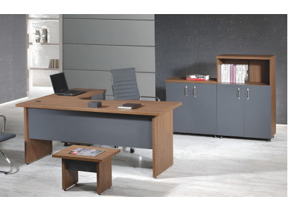 Garnitur Büro Eckbürotisch Arbeitszimmermöbel Schrank 4tlg Holz Grau