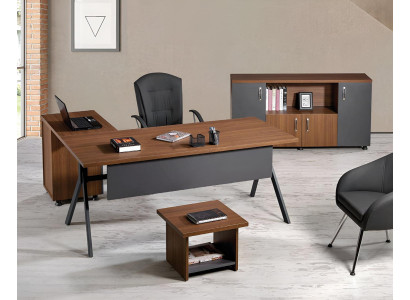 Arbeitszimmermöbel Komplettbüro Eckbürotisch Set 3tlg Holz Grau Tisch