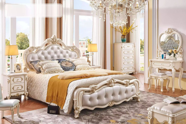 Schlafzimmer Set chesterfield Bett + 2x Nachttische Holz Luxus 3tlg Interieur