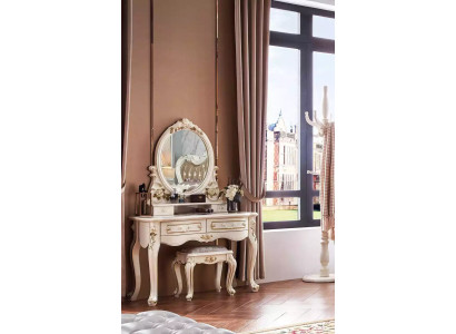 Schick Klassischer Schlafzimmer Set Schminktisch mit Spiegel + Hocker 2tlg