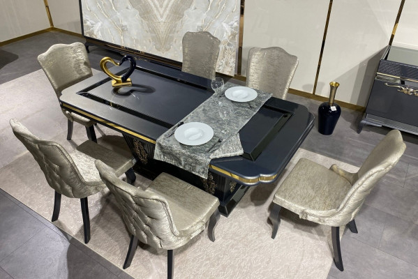 Esszimmer Set 9 tlg. Esstisch + 6x Stühle Anrichte mit Spiegel Grau neu