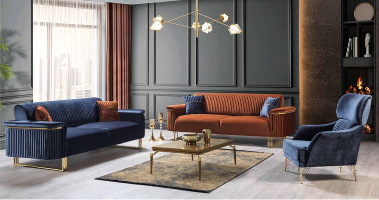 Blaue Sessel Garnitur Designer Lehnsessel Wohnzimmer Luxus Möbel 2tlg