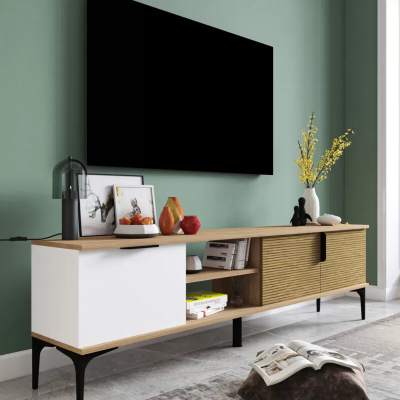 Lowboard RTV Modern Design Luxus Wohnzimmer Rechteckig Braun Weiß