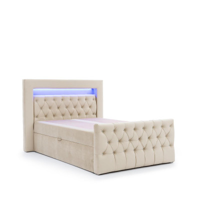 Beiges Chesterfield Schlafzimmer Garnitur Bett Hocker 2x Nachttische