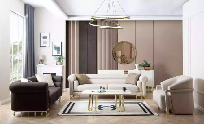 Sofa 3 Sitzer Textil Wohnzimmer Design Modern Neu Luxus weiß