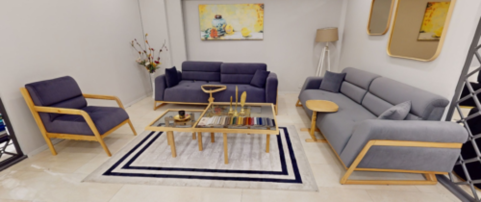 Blau-Graue Sitzgarnitur Moderne Couchen Designer 3-Sitzer Luxus Sessel