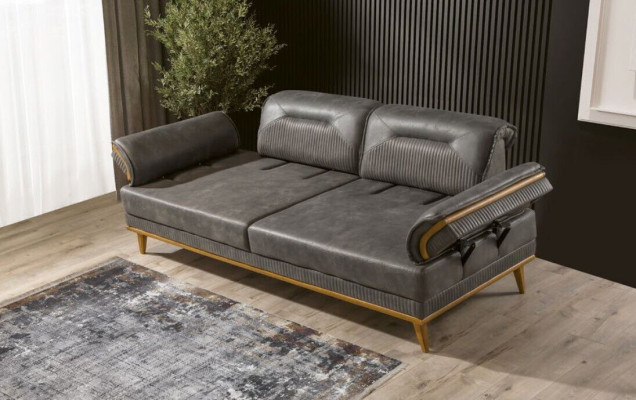 Grauer Polster 3-er Wohnzimmer Dreisitzer Sofa Luxuriöse Textil Couch