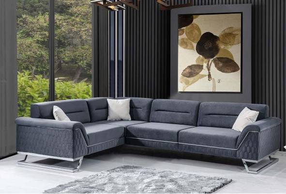 Stilvolle Graue L-Form Couch Wohnzimmer Designer Stoffsofa Eckcouch Neu