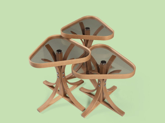 Exklusive Dreieckige Beistelltische Designer 3x Wohnzimmer Holztische