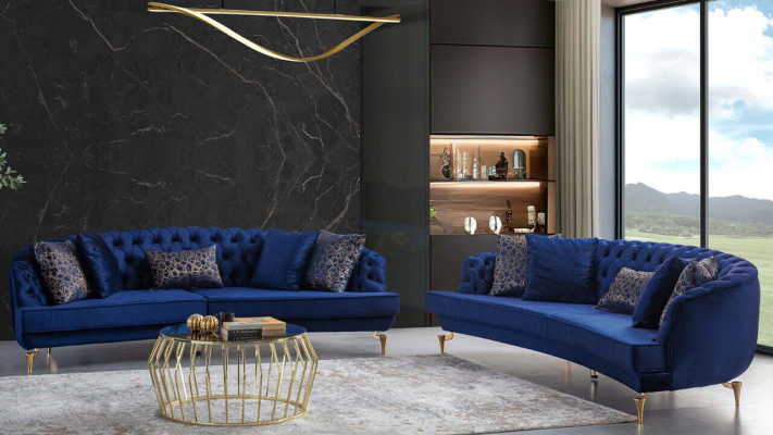 Blaue Wohnzimmer Chesterfield Sofagarnitur Luxus Polstersofas 4x Sitzer