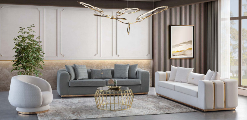 Designer Grauer Viersitzer Luxuriöser Großer 4-Sitzer Edle Polster Sofa