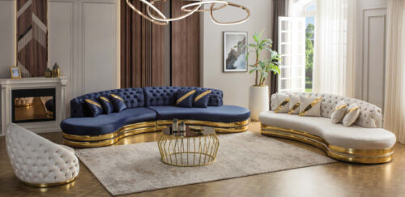 Designer Chesterfield Sofas Halbrunde Edelstahl Couchen 4+3 Sitzer 3tög