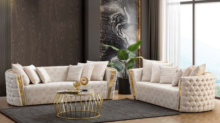 Beige Wohnzimmer Chesterfield Sitzer 2-Sitzer Luxuriöser Sitz Sessel