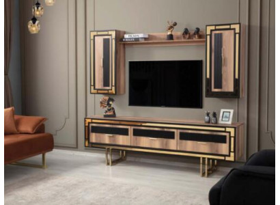 Garnitur Wohnwand TV Ständer Schranke RTV Lowboard Braun Wohnzimmer