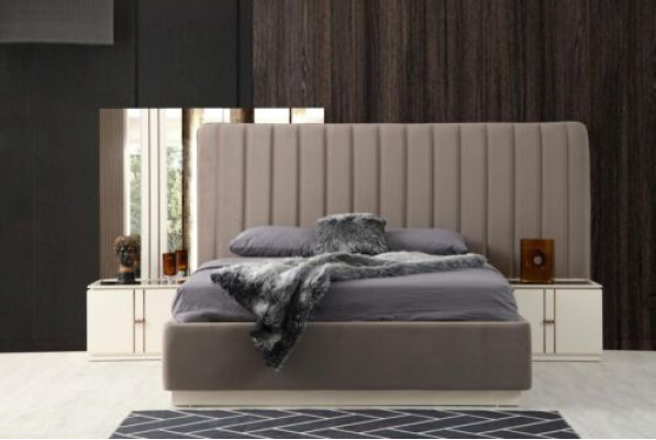 Design Schlafzimmer Set Elegant Luxus Bett und 2x Nachttische Modernes