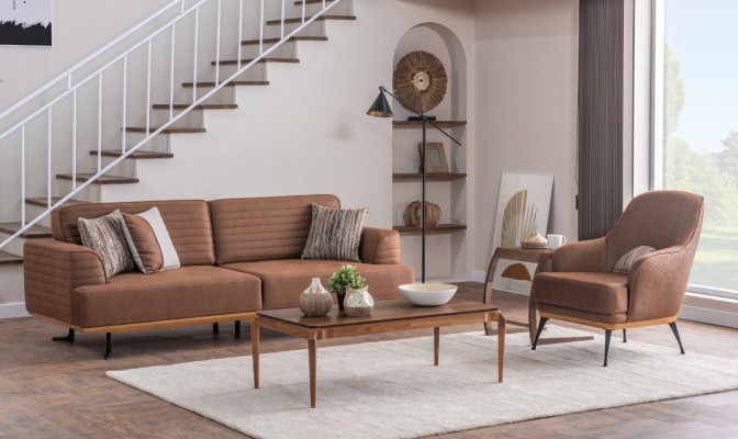 Gemütlicher Designer-Sessel aus Braunem Stoff für das Wohnzimmer Neu