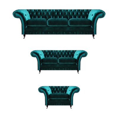 Grün Sofa Set 3tlg Wohnzimmer Chesterfield Polstermöbel Luxus Design Neu