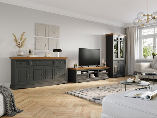 Wohnwand Holz Kommode + RTV Sideboard Italienische Landhaus Möbel 3tlg. Set Neu