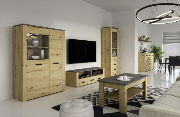 Esszimmerschrank Standvitrine Regal Vitrinen Vitrine XL-W1D Holz Modern Schrank
