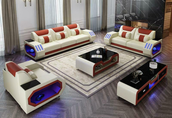 Wohnlandschaft L Form Ecksofa + Couchtisch + Sideboard Design
