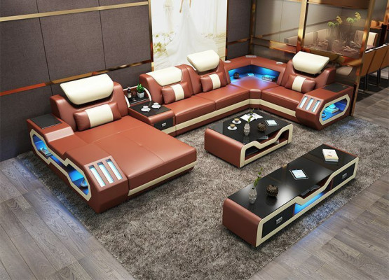 Wohnlandschaft U Form Ecksofa + Couchtisch + Sideboard Design