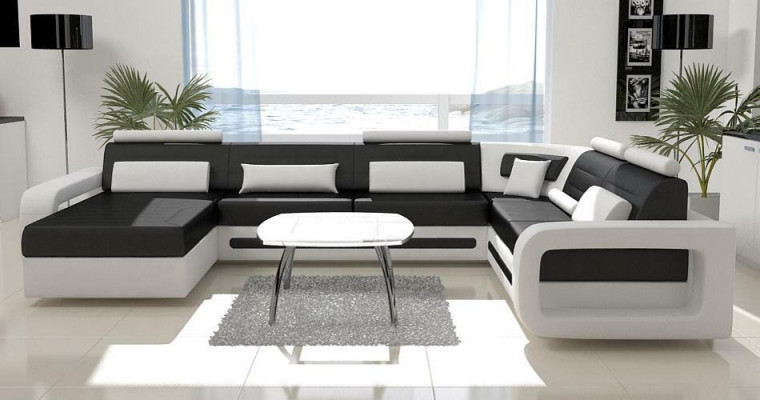 U Form Sofa Couch Polster Ecksofa Garnitur Wohnlandschaft Leder Design