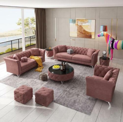 Chesterfield Set 8tlg Set Couch Polster Garnitur Beistelltisch Couchtisch Sofa