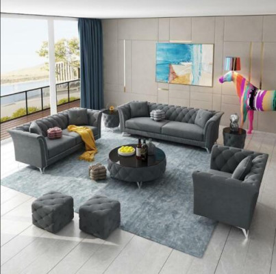 Chesterfield Set 8tlg Set Couch Polster Garnitur Beistelltisch Couchtisch Sofa
