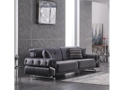 Graues Sofa Komplett Wohnzimmermöbel Luxus Polstergarnitur Dreisitzer