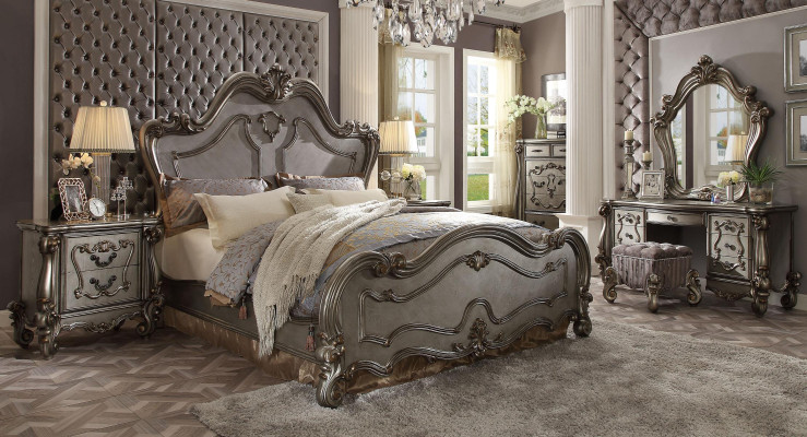 Chesterfield Barock Bett Doppelbett 2x Nachttische Holz Design Betten