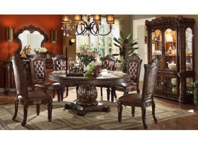 Komplette Esszimmergarnitur Klassischer Runder Holz Esstisch 8x Chesterfield Lederstühle
