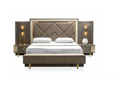 Luxus 3tlg Schlafzimmer set Bett und 2x Nachttische Design Textil 3tlg sets