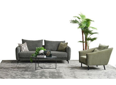 Wohnzimmer Garnitur Sofagarnitur Dreisitzer Sessel Grau Stoffsofa Set 3+1 Sitzer