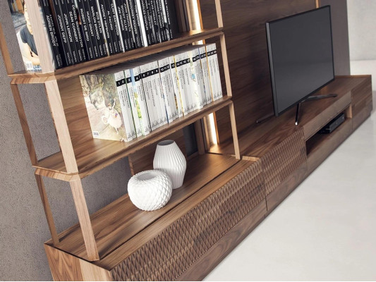 Luxus Wohnzimmer Wohnwand TV-Ständer Holzmöbel Bücherregale Neu TV Rahmen