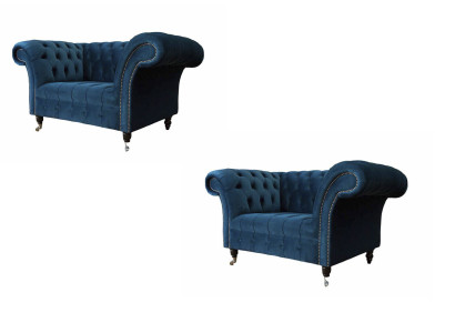 Sessel Chesterfield Möbel Set 2x Einsitzer Set luxus Sessel Couchen 2tlg.