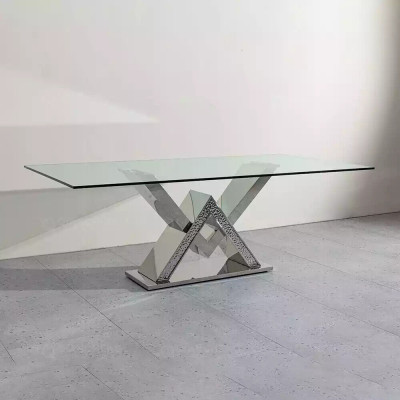 Luxus Esstisch Säulentisch Silber Esstische Esszimmer Tisch Glastisch